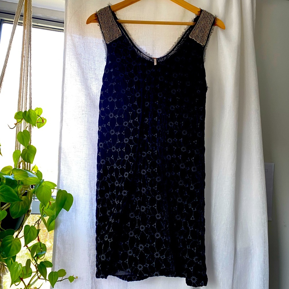 Free People Bohemian Black Velvet dress with Metal details Size 2